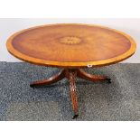 An inlaid contemporary mahogany and burr veneered coffee table, 120 x 84 x 58cm.
