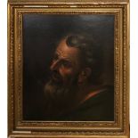 A gilt framed relined fragment of an old master oil on canvas circa 17th Century of a saint or