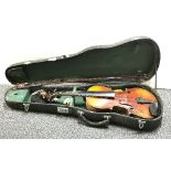 A cased antique violin.