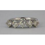 An 18ct white gold five stone diamond ring (stamped 750 and approx 1.2ct of diamonds) (O.5)