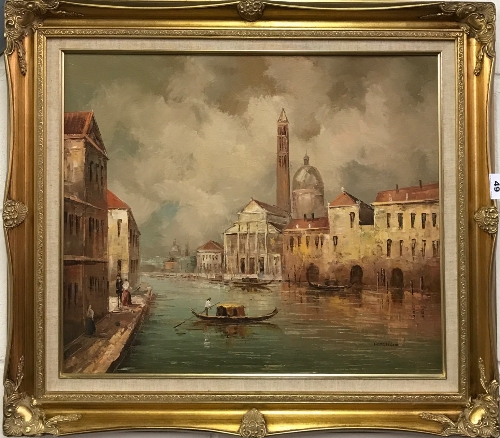 A gilt framed oil on canvas of Venice signed I. Costello. Frame size 77 x 67cm.