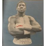 Steven Blades (contemporary British), an acrylic and silk on canvas of Anthony Joshua, 50 x 60cm.