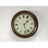 A 19th Century mahogany fussee wall clock Dia. 40cm. Understood to be in working order.