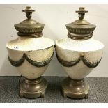 A pair of brass mounted enamelled table lamps, H. 48cm.