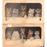 A pair of early unframed Louis Wain Lithographs entitled 'the wedding breakfast' and 'the