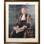 Autograph interest. A framed signed print of Lord Denning, 41 x 50cm.