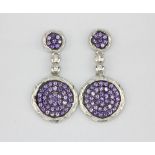 A pair of 925 silver drop earrings set with purple stones, L. 2.1cm.