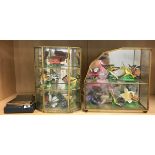 Four brass and glass cases containing a porcelain butterfly collection 'The Butterflies of the