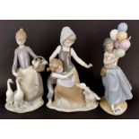 Three Lladro figurines of girls, no visible damage or repair.