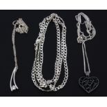 Two 925 silver pendants and chains and a further 925 silver flat curb chain.