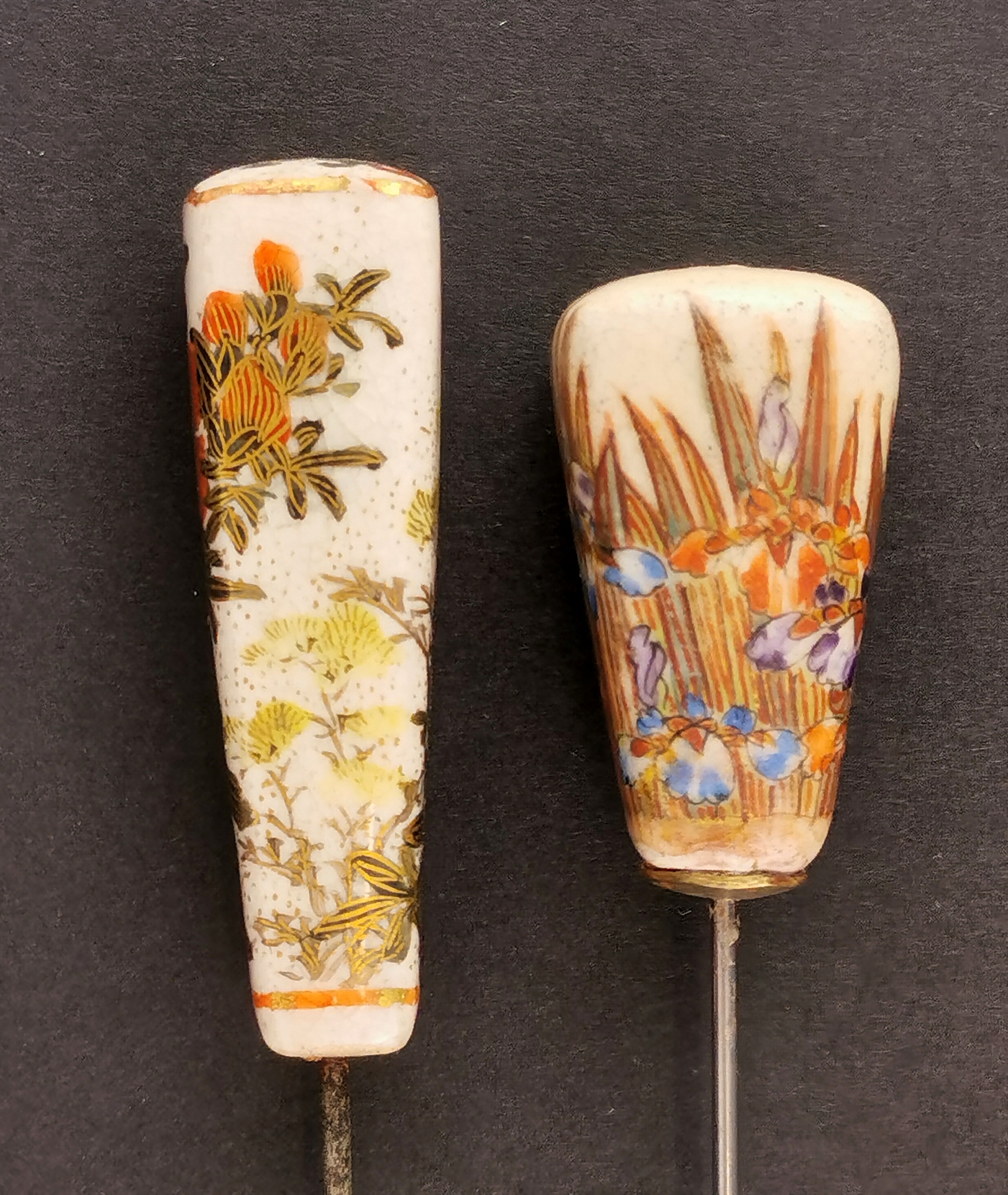 Two 19th century Japanese Kutani porcelain hat pins. - Image 3 of 3