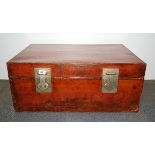 A Chinese pig skin covered trunk, 78 x 52 x 33cm.