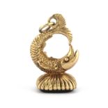 A 9ct yellow gold bloodstone set watch fob, L. 3cm.