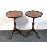 A pair of high crust edge mahogany wine tables H. 55cm, Dia. 35cm.
