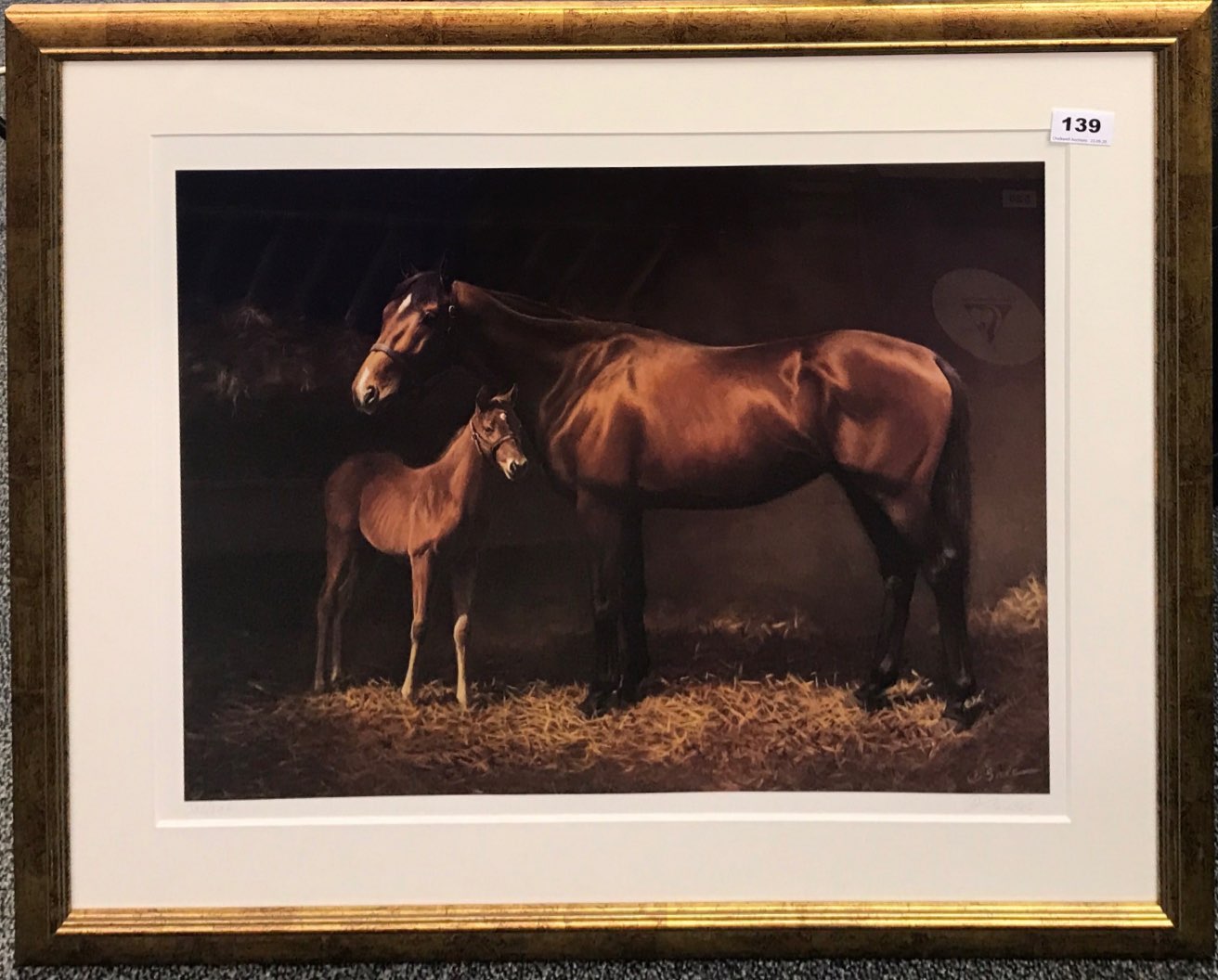 D. Snee gilt framed pencil signed limited edition 386/800 print of a mare and foal, 76 x 66cm.