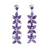 A pair of 925 silver drop earrings set with marquise cut amethysts, L. 4.5cm.