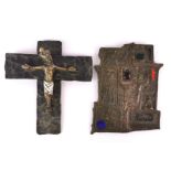 Two 20th century bronze and steel devotional wall hangings, H. 14cm.