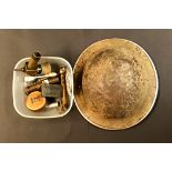 A World War II helmet and a quantity of small items.