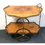 A vintage Italian inlaid cocktail trolley, L. 77cm.