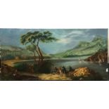 A large unframed oil on canvas in the style of a historic lake scene, signed C. N. Read, 61 x