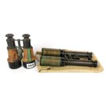 A pair of military field binoculars and a further pair of binoculars with canvas case.