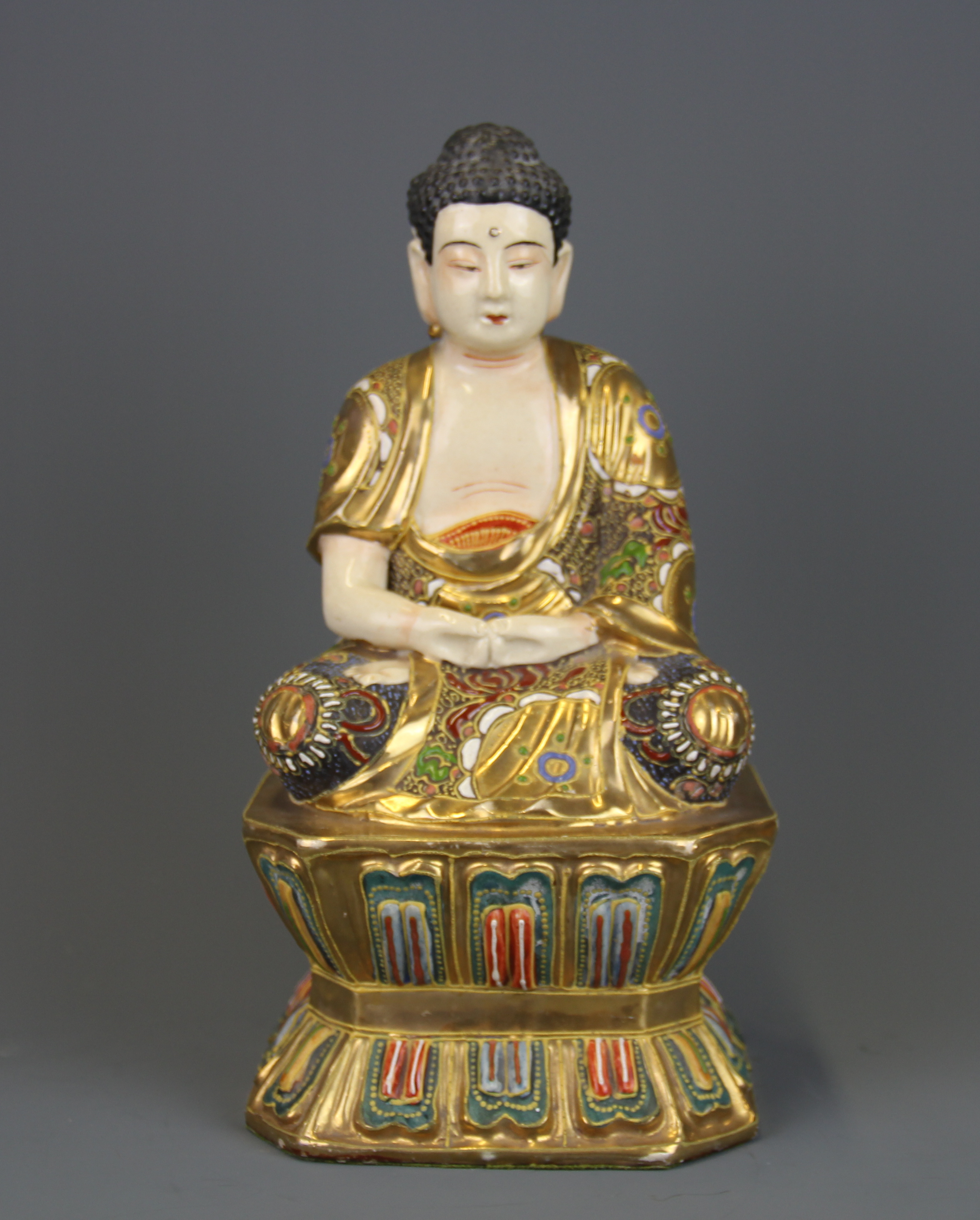 A 19th Century Japanese relief decorated porcelain vase, H. 41cm, together with a satsuma figure - Image 5 of 7