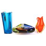 Three pieces of Murano glass, vase H. 16cm.