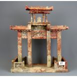 A 19th/ early 20th Century Chinese carved soapstone temple gateway, H. 42cm, W. 36cm. With