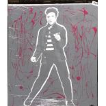 Stephen Blades (contemporary, British), an acrylic and silk painting on canvas of Elvis Presley,