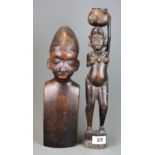 Two early African carved hardwood tribal figures, tallest 37cm.