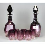 A lovely Moser Bohemian cut amethyst crystal glass decanter set, decanter H. 25cm.