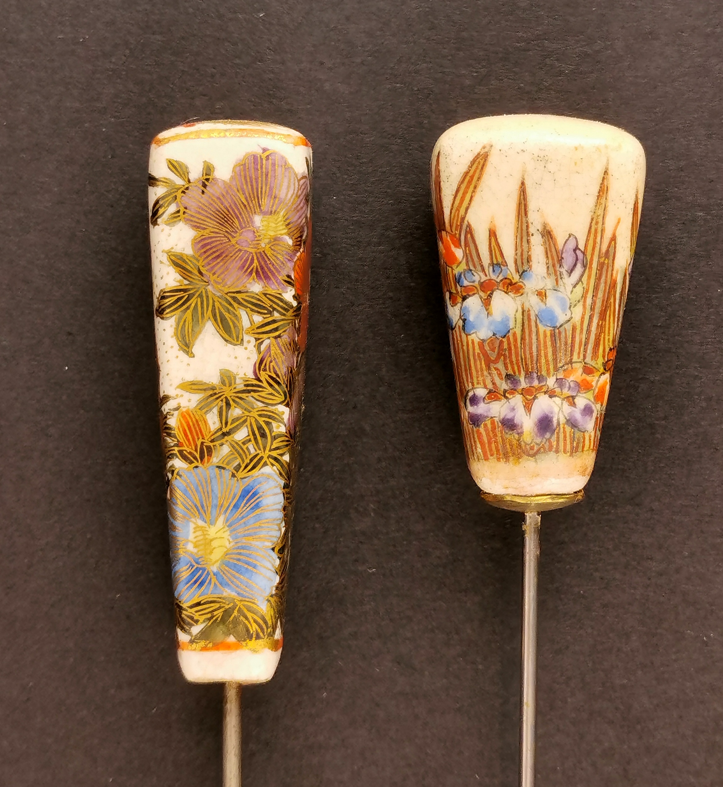 Two 19th century Japanese Kutani porcelain hat pins. - Image 2 of 3