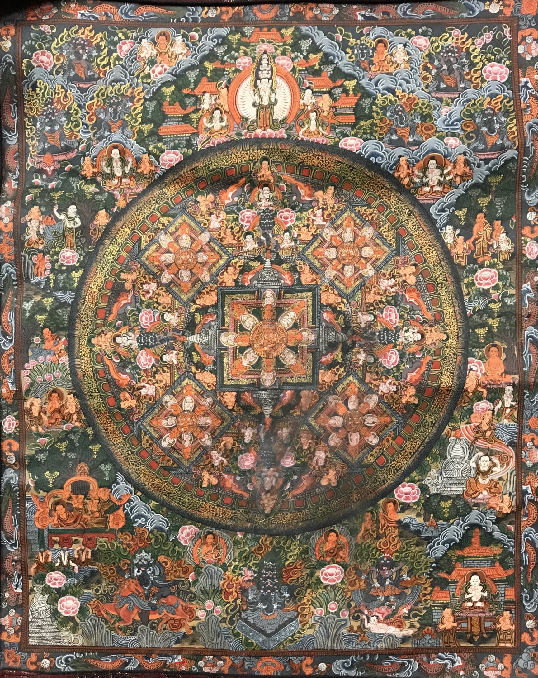 A Tibetan hand painted and gilt Mandala thangka, 70 x 60 cm. - Image 2 of 3