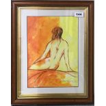 A framed pencil signed watercolour of a naked woman signed McKenzie, 45 x 36cm.