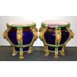 A pair of superb large 19th Century Minton Majolica planters, H. 36cm (both a/f).