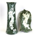 A unusual marbled German porcelain Art Nouveau vase and wall plaque, H. 36cm. Condition: minor