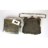 A 1920's hallmarked silver cigarette case and a similar period 925 silver chainmail purse.