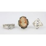 Three 925 silver stone set rings.