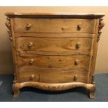 A serpentine front pine four drawer chest, 90 x 50 x 88cm.