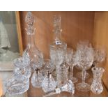 Two cut crystal decanters and a quantity of other cut crystal items including Edinburgh.