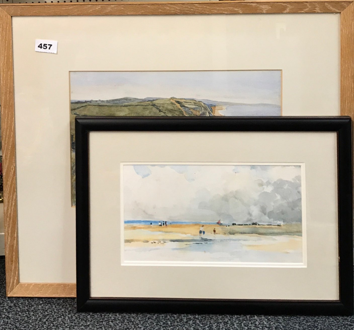 Two framed watercolours of beach scenes, largest 61 x 52cm.