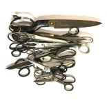 A group of mixed vintage scissors, largest 31cm, together with a pair of antique tailor's shears, L.