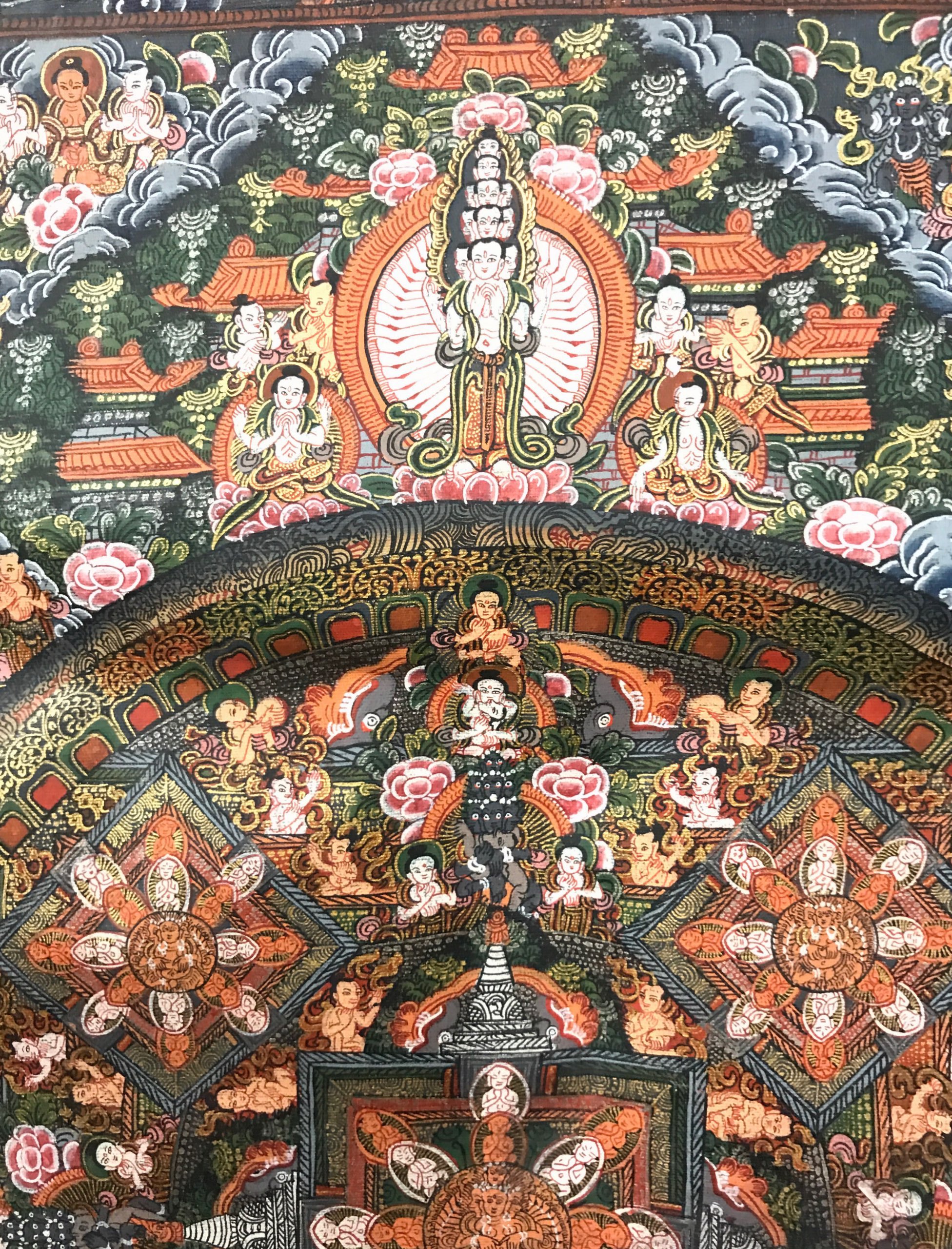 A Tibetan hand painted and gilt Mandala thangka, 70 x 60 cm. - Image 3 of 3