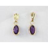 A pair of 9ct yellow gold amethyst set drop earrings, L. 1.8cm.