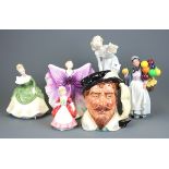 A group of Royal Doulton figurines and one character jug, tallest 28cm.