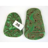 Two Chinese jade carved hardstone amulets, largest 12cm.