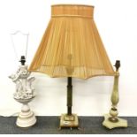 A mid 20th Century gilt brass and onyx column table lamp, H. 54cm, together with a further onyx lamp