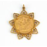 A 1968 Elisabeth II full sovereign mounted as a pendant in 9ct yellow gold.