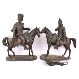 A pair of 19th century bronzed spelter figures of Russian soldiers, one a/f, H. 39cm.