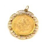 A 1968 Elisabeth II full sovereign mounted as a pendant in 9ct yellow gold.